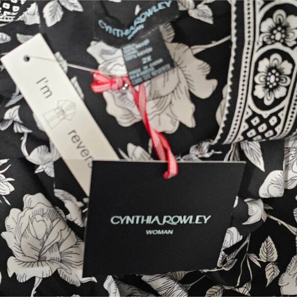 Cynthia Rowley Floral Kimono Duster Black White Flowers Cover Up Plus Size 2X - Picture 10 of 10